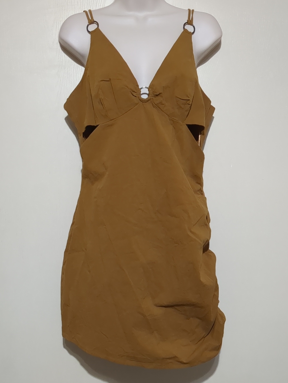 Zara mustard brown cut out mini dress Size L - Picture 6 of 11